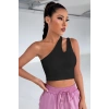 MARSiLYAN- Kadın Siyah Tek Omuz Cut Out Detaylı Crop Top Bluz