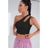 MARSiLYAN- Kadın Siyah Tek Omuz Cut Out Detaylı Crop Top Bluz