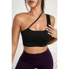 MARSiLYAN- Kadın Siyah Tek Omuzlu Çapraz Askılı Crop Top Büstiyer