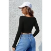 MARSiLYAN- Kadın Siyah Uzun Kollu Agraflı Göğüs ve Göbek Dekolteli Crop Top Bluz