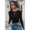 MARSiLYAN- Kadın Siyah Uzun Kollu Fit Basic Crop Top Bluz