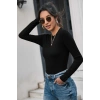MARSiLYAN- Kadın Siyah Uzun Kollu Fit Basic Crop Top Bluz
