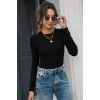 MARSiLYAN- Kadın Siyah Uzun Kollu Fit Basic Crop Top Bluz