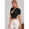 MARSiLYAN- Kadın Siyah Yarım Fermuarlı ve Kısa Kollu Crop Top Bluz