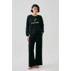 MARSiLYAN- Kadın Siyah Yay Burcu Oversize 2 İplik Eşofman Ev Giyim Takımı