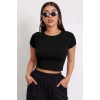 MARSiLYAN- Kadın Siyah Yuvarlak Yaka Yarım Kol Crop Top Bluz