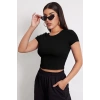 MARSiLYAN- Kadın Siyah Yuvarlak Yaka Yarım Kol Crop Top Bluz