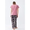 MARSiLYAN- Kadın Somon Ayıcık Baskılı Ekoseli Penye Pijama Takımı