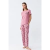 MARSiLYAN- Kadın Somon Kalp Desenli Kısa Kollu Penye Pijama Takımı