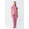 MARSiLYAN- Kadın Somon Kalp Desenli Kısa Kollu Penye Pijama Takımı