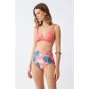 MARSiLYAN- Kadın Somon Pedli Üst ve Tropik Desenli Yüksek Bel Bikini Takımı