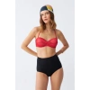 MARSiLYAN- Kadın Straplez Kırmızı Yüksek Bel Bikini Takımı
