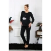MARSiLYAN- Kadın Uzun Kol Hamile Lohusa Pijama Takımı Siyah
