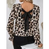 MARSiLYAN- Kadın Uzun Kollu Arkadan Fiyonk Detaylı Leopar Desenli Süprem Bluz