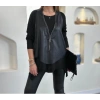MARSiLYAN- Kadın Uzun Kollu Asimetrik Kesim Viskon Bluz Ve çatlak Deri Görünümlü Yelek Ikili Takım