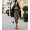 MARSiLYAN- Kadın Uzun Kollu Balıkçı Yaka Leopar Desenli Midi Boy Elbise
