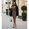 MARSiLYAN- Kadın Uzun Kollu Balıkçı Yaka Leopar Desenli Midi Boy Elbise