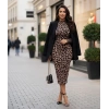 MARSiLYAN- Kadın Uzun Kollu Balıkçı Yaka Leopar Desenli Midi Boy Elbise