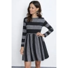 MARSiLYAN- Kadın Uzun Kollu Bisiklet Yaka çizgili Desen Detaylı Süprem Mini Elbise