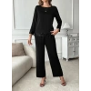 MARSiLYAN- Kadın Uzun Kollu Bisiklet Yaka Pulpayetli Viskon Iki Iplik Bluz Ve Pantolon Ikili Takım