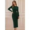 MARSiLYAN- Kadın Uzun Kollu Bisiklet Yaka Taşlı Midi Kadife Elbise
