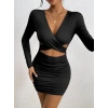 MARSiLYAN- Kadın Uzun Kollu çapraz Dekolte Detaylı Mini Sandy Elbise
