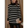 MARSiLYAN- Kadın Uzun Kollu Degaje Yaka çizgili Sonya Iplik Mini Boy Triko Elbise (kemersiz)