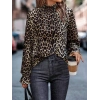 MARSiLYAN- Kadın Uzun Kollu Gipe Detaylı Balıkçı Yaka Leopar Desenli Süprem Bluz