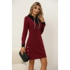 MARSiLYAN- Kadın Uzun Kollu Kapşonlu önden Fermuarlı Düğmeli Mini Iki Iplik Elbise