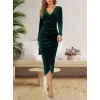 MARSiLYAN- Kadın Uzun Kollu Kruvaze Yaka Belden Büzgü Detay Midi Kadife Elbise