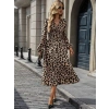 MARSiLYAN- Kadın Uzun Kollu Kruvaze Yaka Belden Oturtmalı Midi Modal Leopar Desenli Elbise