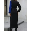 MARSiLYAN- Kadın Uzun Kollu Kruvaze Yakalı Belden çapraz Detaylı çift Renkli Midi Ithal Krep Elbise