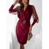 MARSiLYAN- Kadın Uzun Kollu Kruvaze Yakalı Belden Kemerli Mini Ithal Krep Elbise