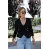 MARSiLYAN- Kadın Uzun Kollu Kruvaze Yakalı Toka Detaylı Viskon Bluz