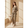 MARSiLYAN- Kadın Uzun Kollu Leopar Desenli Fiyonklu Ev Giyim Pijama Takımı