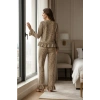 MARSiLYAN- Kadın Uzun Kollu Leopar Desenli Fiyonklu Ev Giyim Pijama Takımı