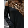MARSiLYAN- Kadın Uzun Kollu Omuzdan Açık Leopar Desenli Viskon Iki Iplik Mini Elbise