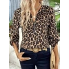 MARSiLYAN- Kadın Uzun Kollu önden Fermuarlı Leopar Desenli Modal Bluz