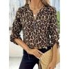 MARSiLYAN- Kadın Uzun Kollu önden Fermuarlı Leopar Desenli Modal Bluz
