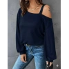 MARSiLYAN- Kadın Uzun Kollu Tek Omuz Askı Detay Salaş Viskon Iki Iplik Bluz