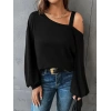 MARSiLYAN- Kadın Uzun Kollu Tek Omuz Askı Detay Salaş Viskon Iki Iplik Bluz