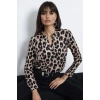 MARSiLYAN- Kadın Uzun Kollu V Hakim Yakalı Leopar Desenli Süprem Bluz