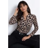 MARSiLYAN- Kadın Uzun Kollu V Hakim Yakalı Leopar Desenli Süprem Bluz