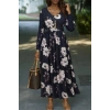 MARSiLYAN- Kadın Uzun Kollu V Yakalı çiçek Desenli Maxi Süprem Elbise
