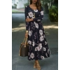 MARSiLYAN- Kadın Uzun Kollu V Yakalı çiçek Desenli Maxi Süprem Elbise