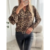 MARSiLYAN- Kadın Uzun Kollu V Yakalı Modal Leopar Desenli Bluz