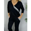 MARSiLYAN- Kadın Uzun Kollu V Yakalı şerit Detaylı Viskon Iki Iplik Bluz Ve Pantolon Ikili Takım