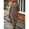 MARSiLYAN- Kadın Uzun Kollu Yakalı önden Düğmeli Leopar Desenli Modal Midi Elbise