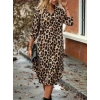 MARSiLYAN- Kadın Uzun Kollu Yakalı önden Düğmeli Leopar Desenli Modal Midi Elbise