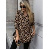 MARSiLYAN- Kadın Uzun Kollu Yakalı önden Düğmeli Yandan Bağcıklı Leopar Desenli Modal Bluz